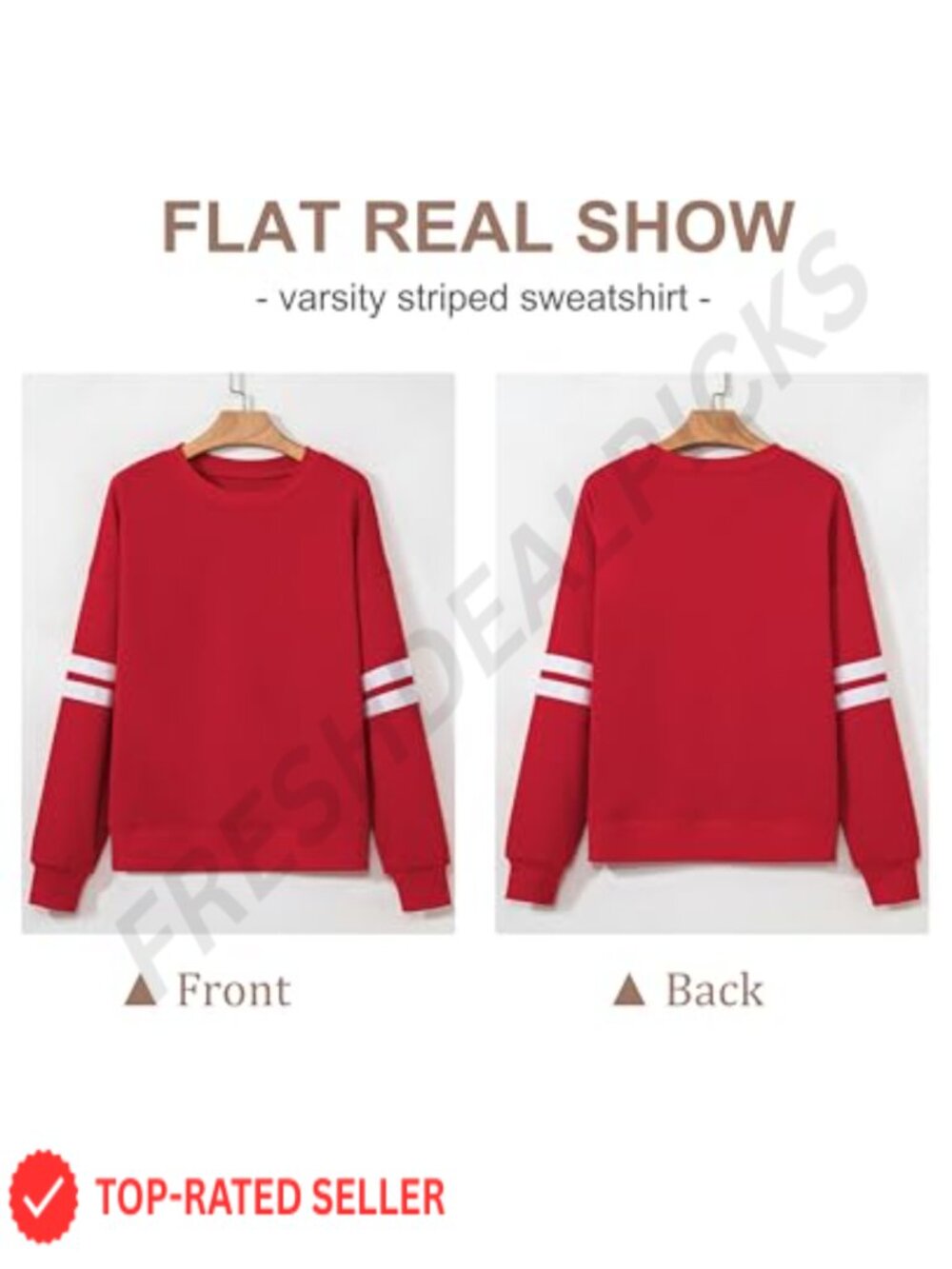 Oversized Varsity Striped Sweatshirt Crewneck Pullover Drop Shoulder - Picture 3 of 6